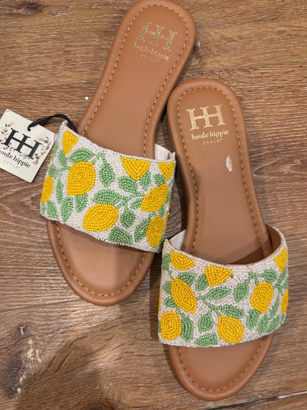 Haute Hippie Beaded Lemon Slides - Size 8